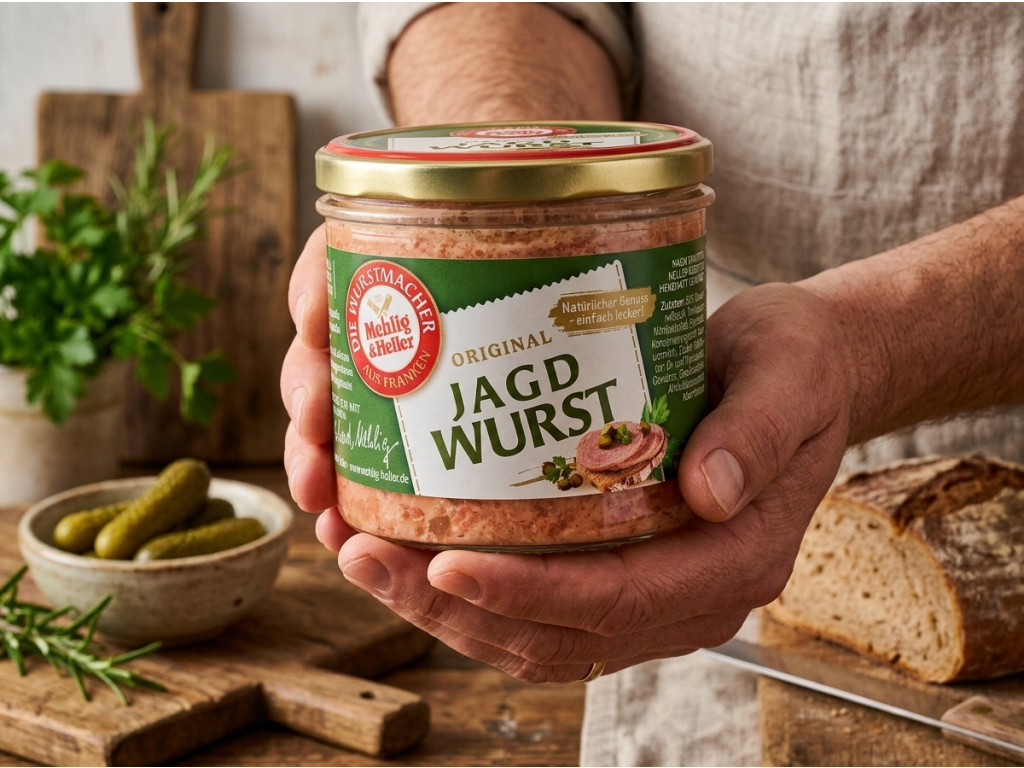 Mehlig & Heller originální lovecká uzenina ve skle 250 g - balení v ruce