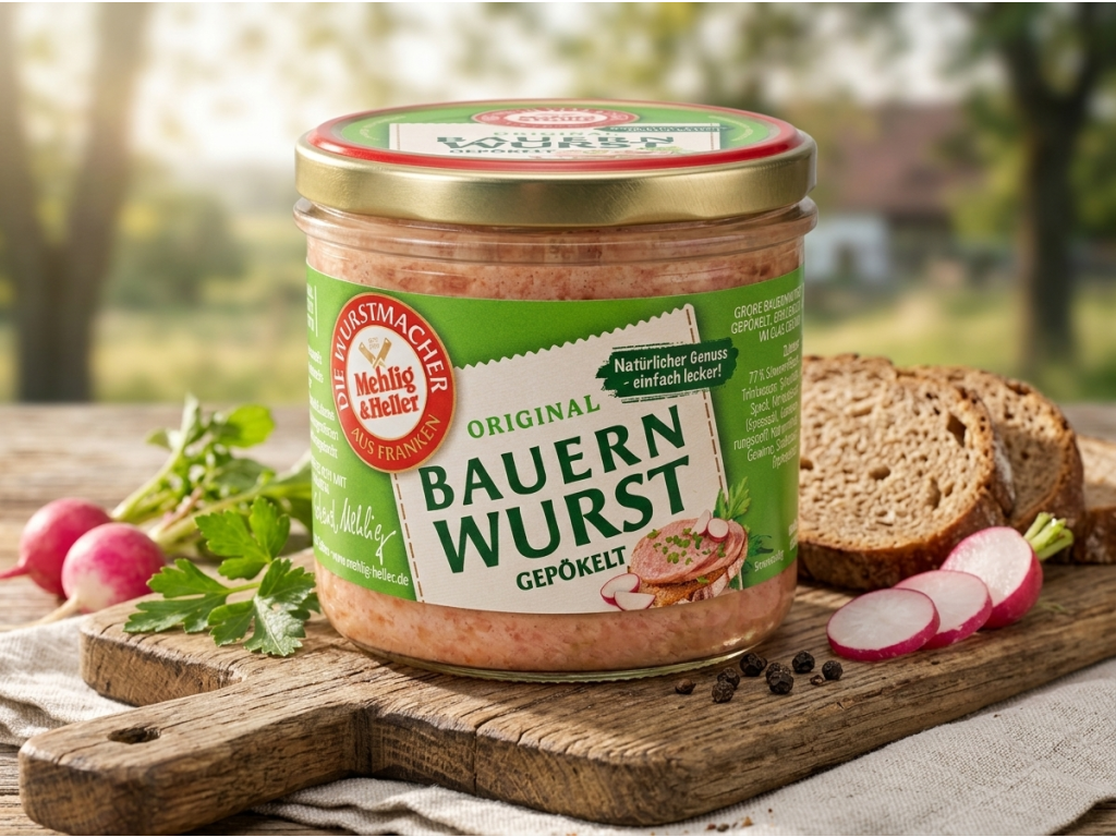 Mehlig & Heller selská vepřová klobása ve skle 250 g - servírování