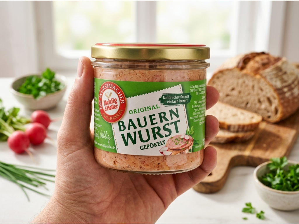 Mehlig & Heller selská vepřová klobása ve skle 250 g - balení v ruce