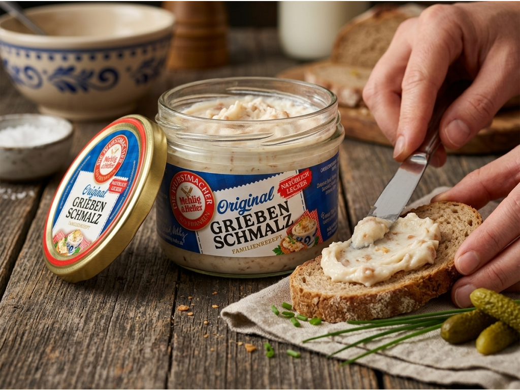 Mehlig & Heller přírodní škvarkové sádlo ve skle 160 g - použití na pečivo