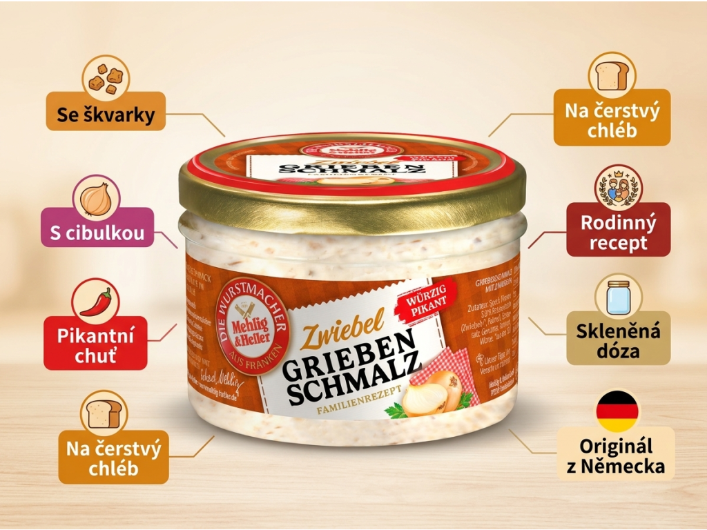 Mehlig & Heller škvarkové sádlo s cibulkou 160 g - výhody produktu