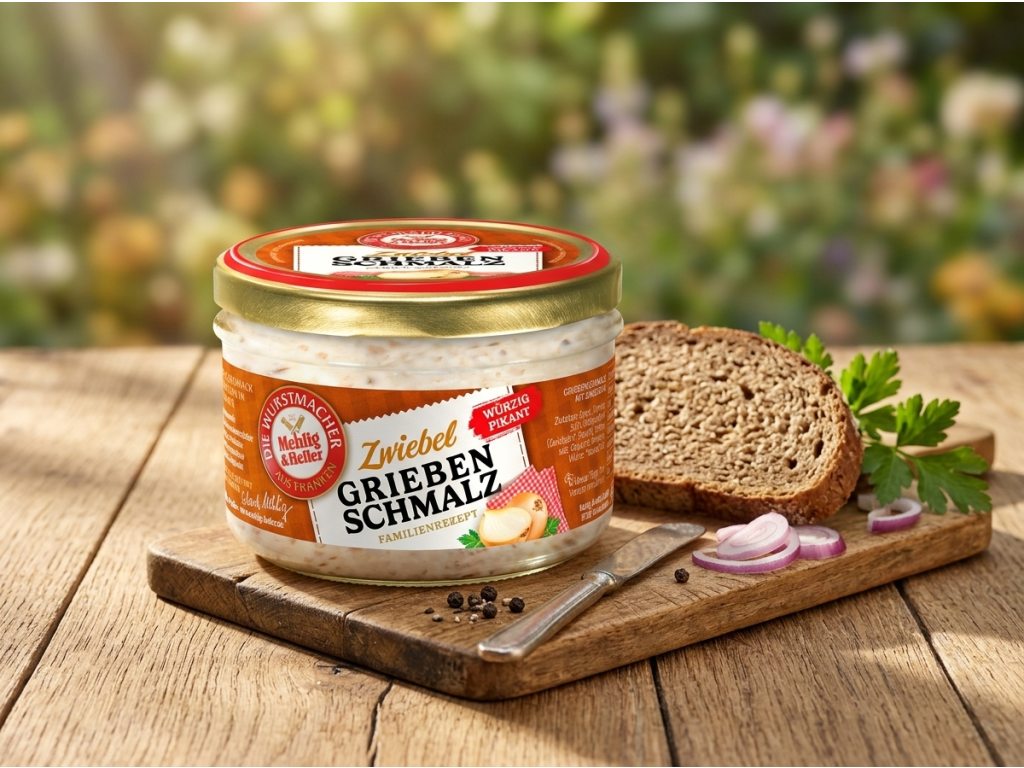 Mehlig & Heller škvarkové sádlo s cibulkou 160 g - servírování s pečivem