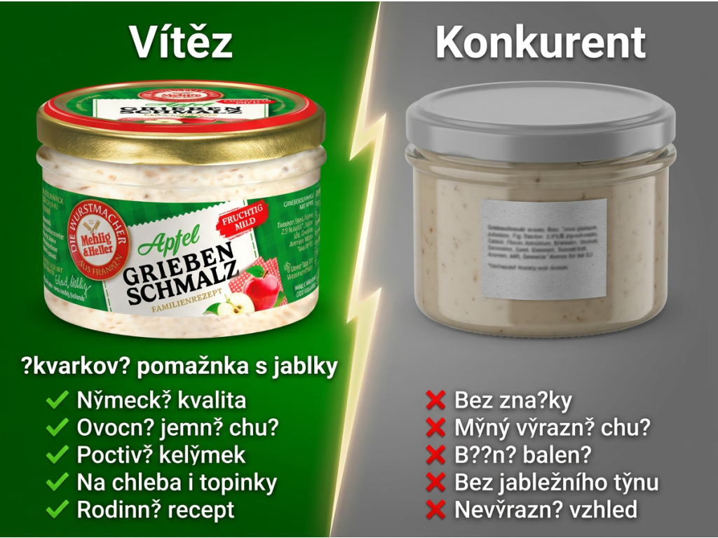Mehlig & Heller škvarková pomazánka s jablky 160 g - srovnání s běžnou pomazánkou