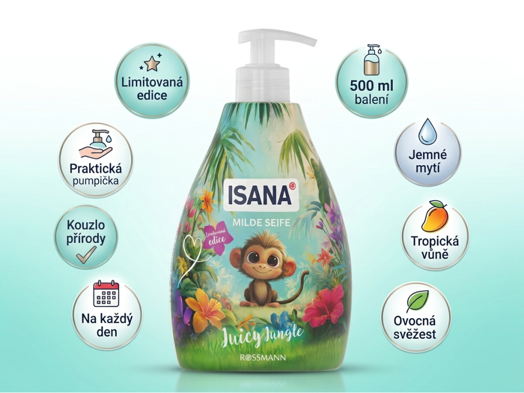 Isana jemné tekuté mýdlo Juicy Jungle 500 ml - hlavní benefity