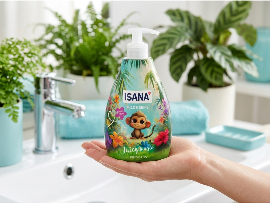 Isana jemné tekuté mýdlo Juicy Jungle 500 ml - balení v ruce