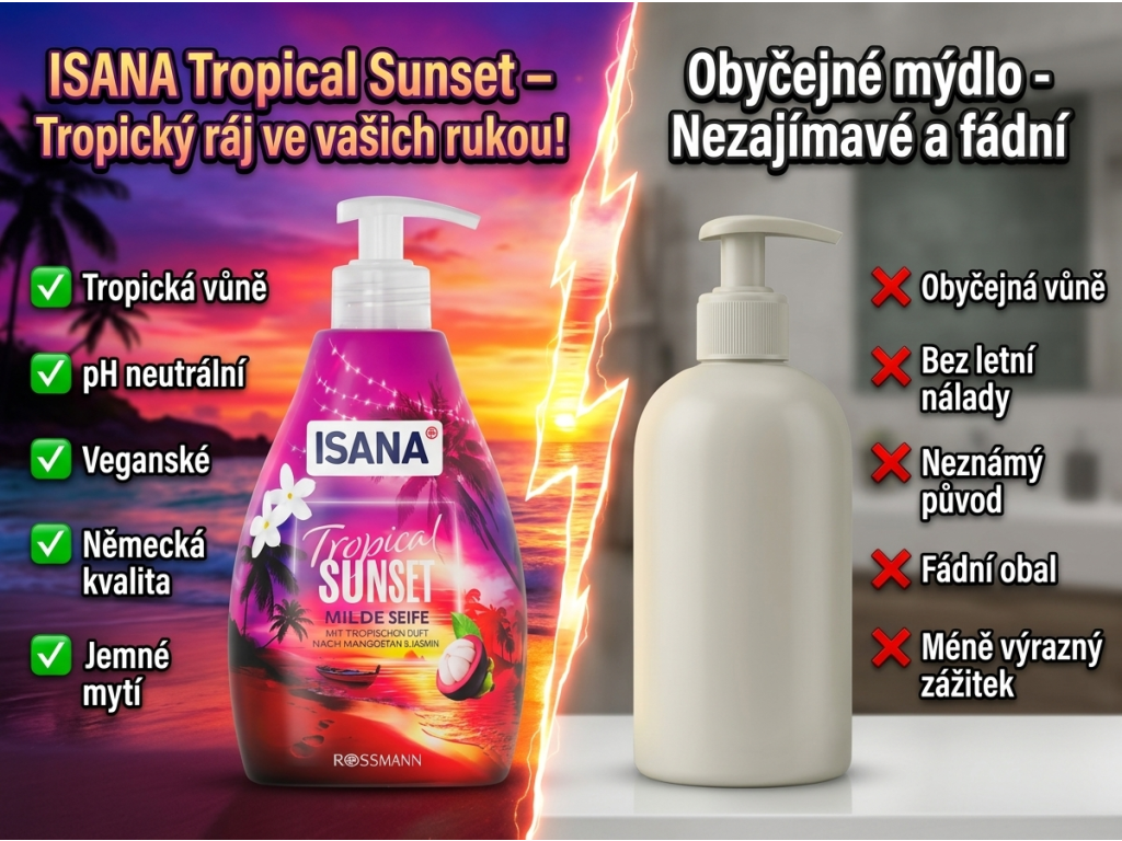 Isana tekuté mýdlo Tropical Sunset s vůní mangostanu a jasmínu 500 ml - srovnání