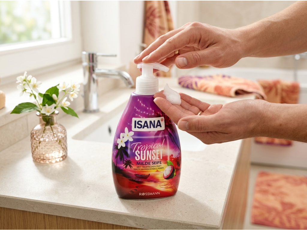 Isana tekuté mýdlo Tropical Sunset s vůní mangostanu a jasmínu 500 ml - použití
