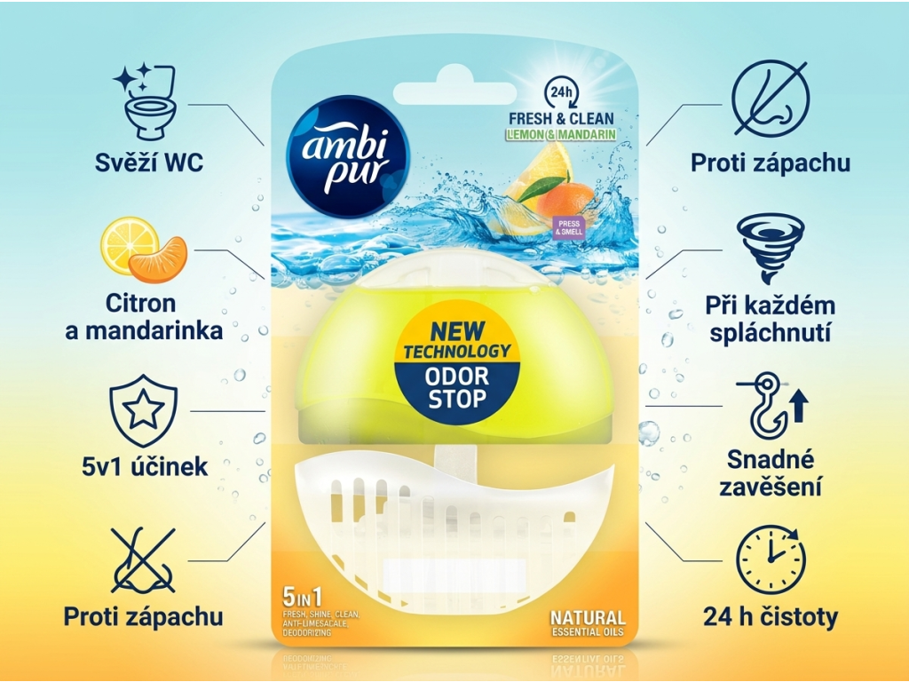Ambi Pur tekutý WC blok Lemon & Mandarin 55 ml - infografika