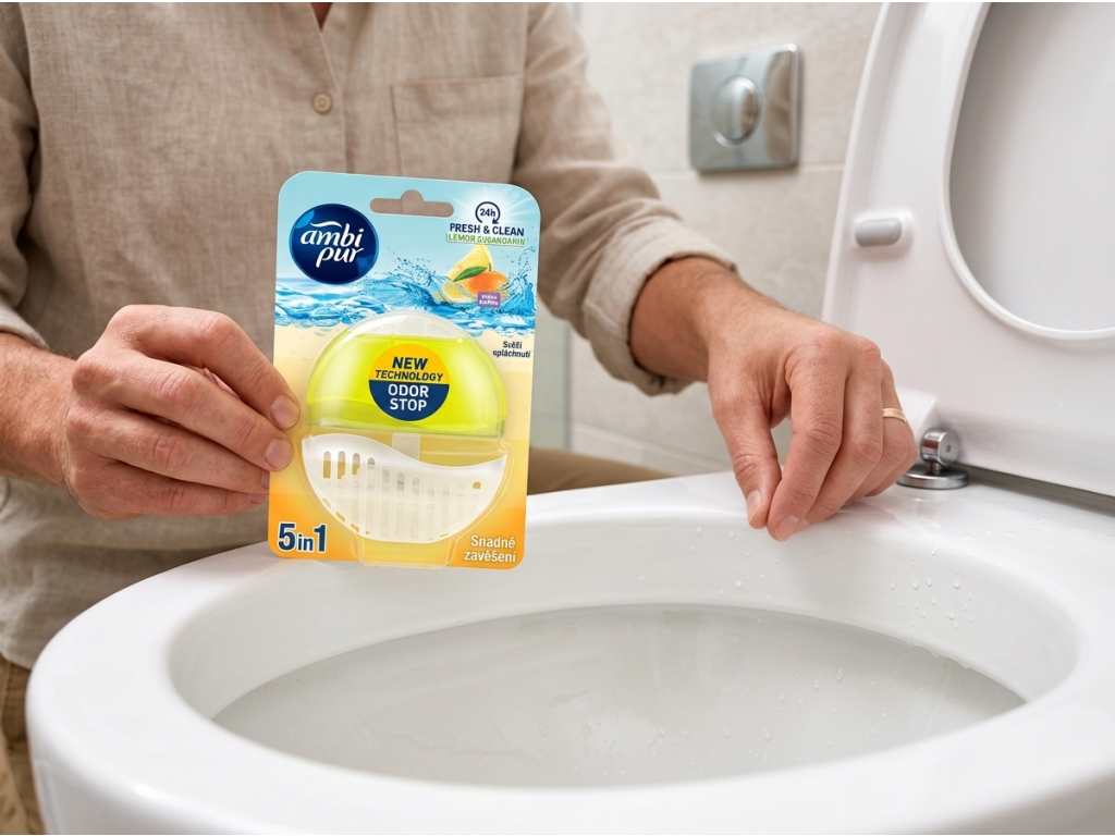Ambi Pur tekutý WC blok Lemon & Mandarin 55 ml - pouziti