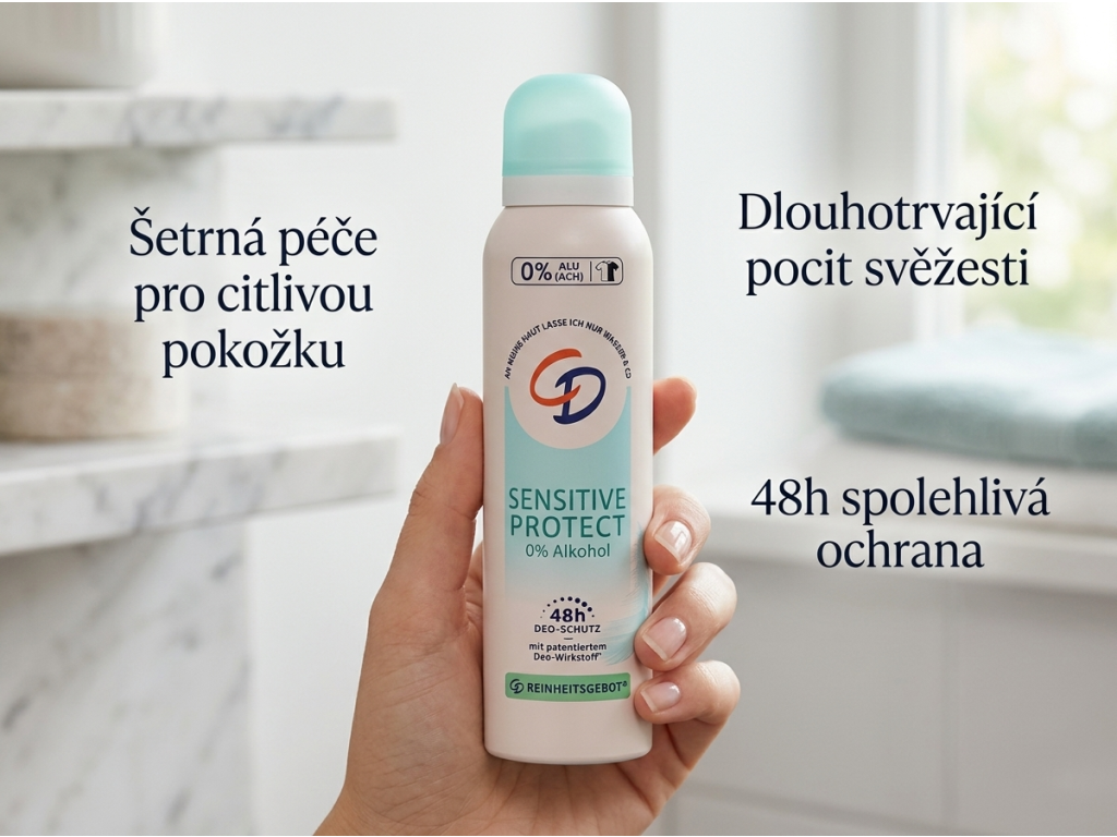 CD deodorant ve spreji Sensitive Protect 150 ml - v ruce