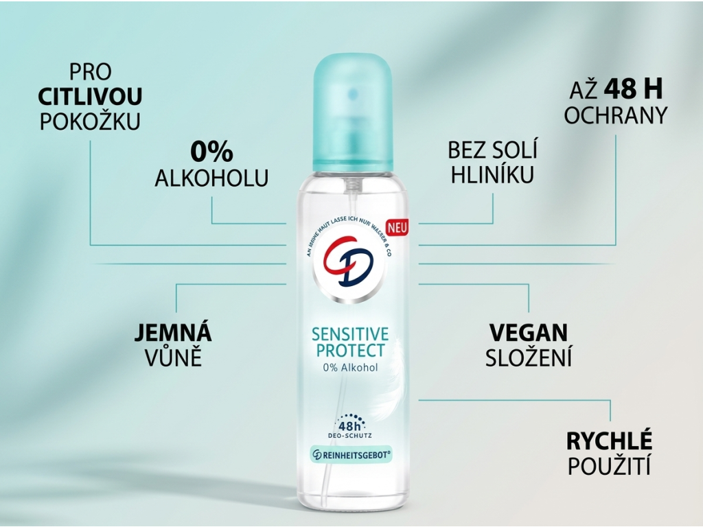 CD deo atomizér Sensitive Protect 0% alkohol 75 ml - hlavní výhody