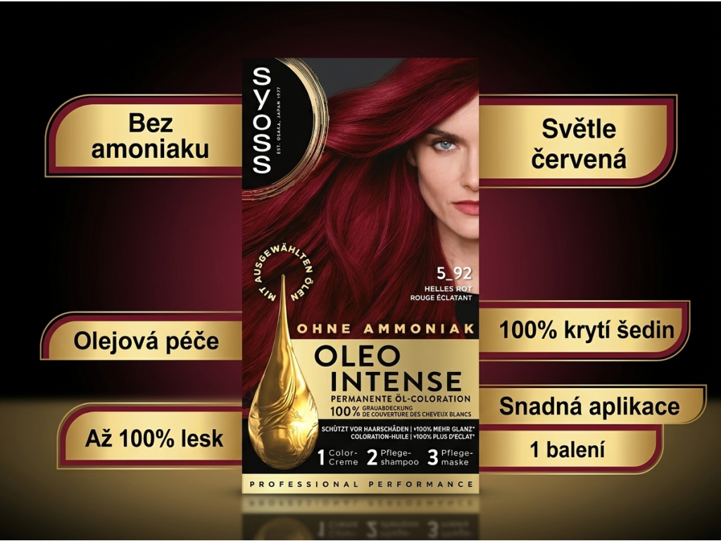 Syoss Oleo Intense barva na vlasy 5-92 světlá červená 1 ks - hlavní benefity