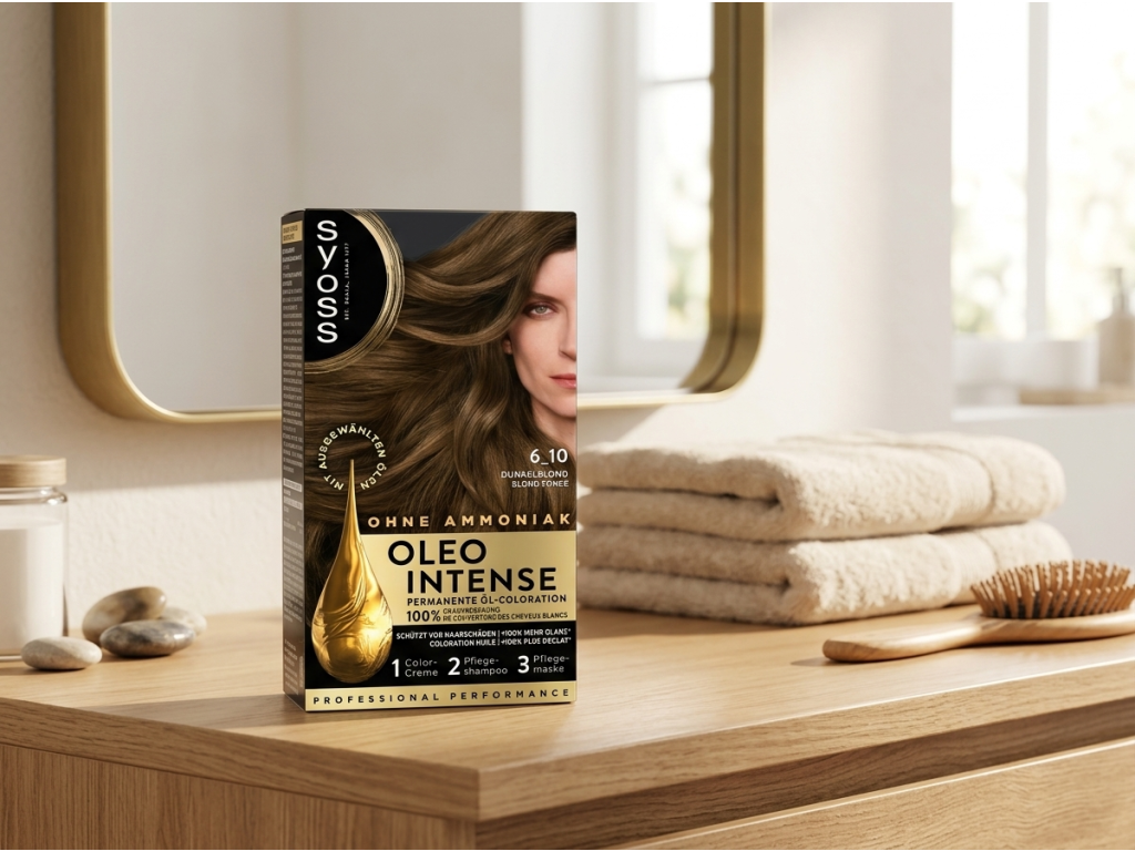 Syoss Oleo Intense 6-10 Tmavá blond v koupelně