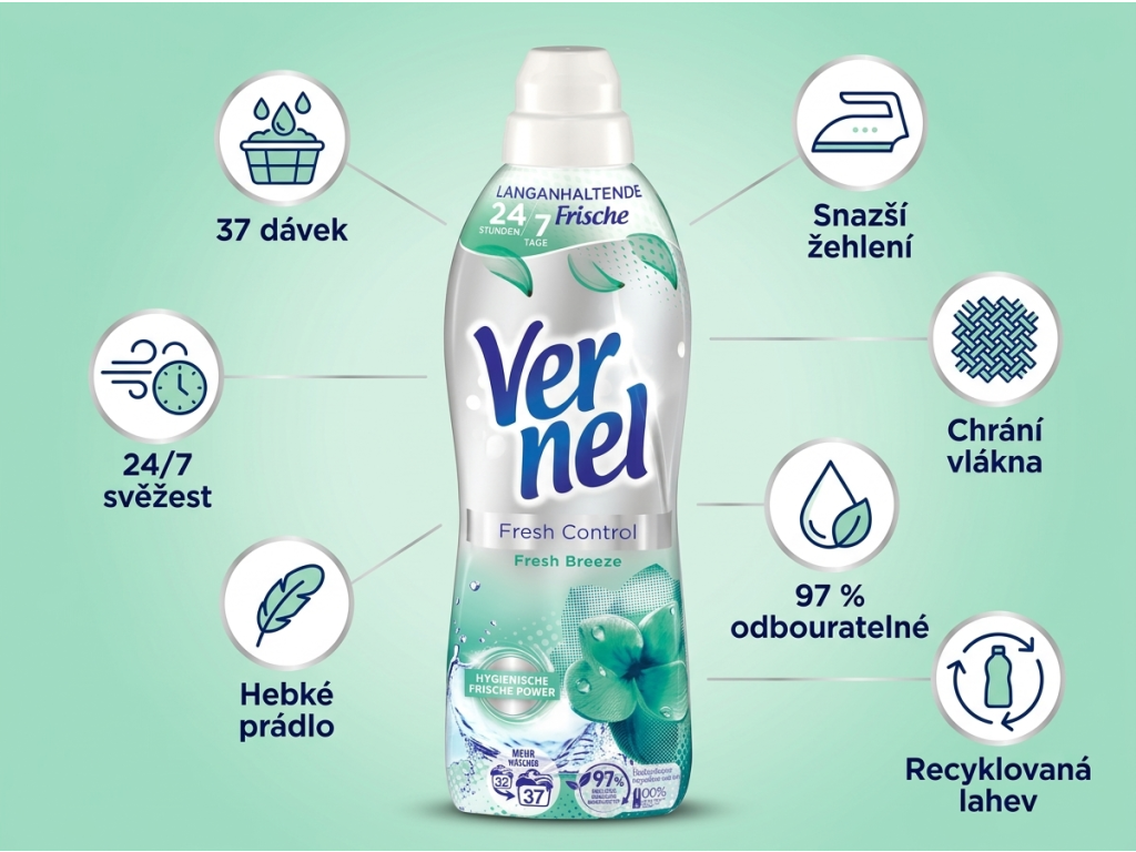 Vernel Fresh Control Fresh Breeze aviváž 37 dávek 814 ml - hlavní benefity