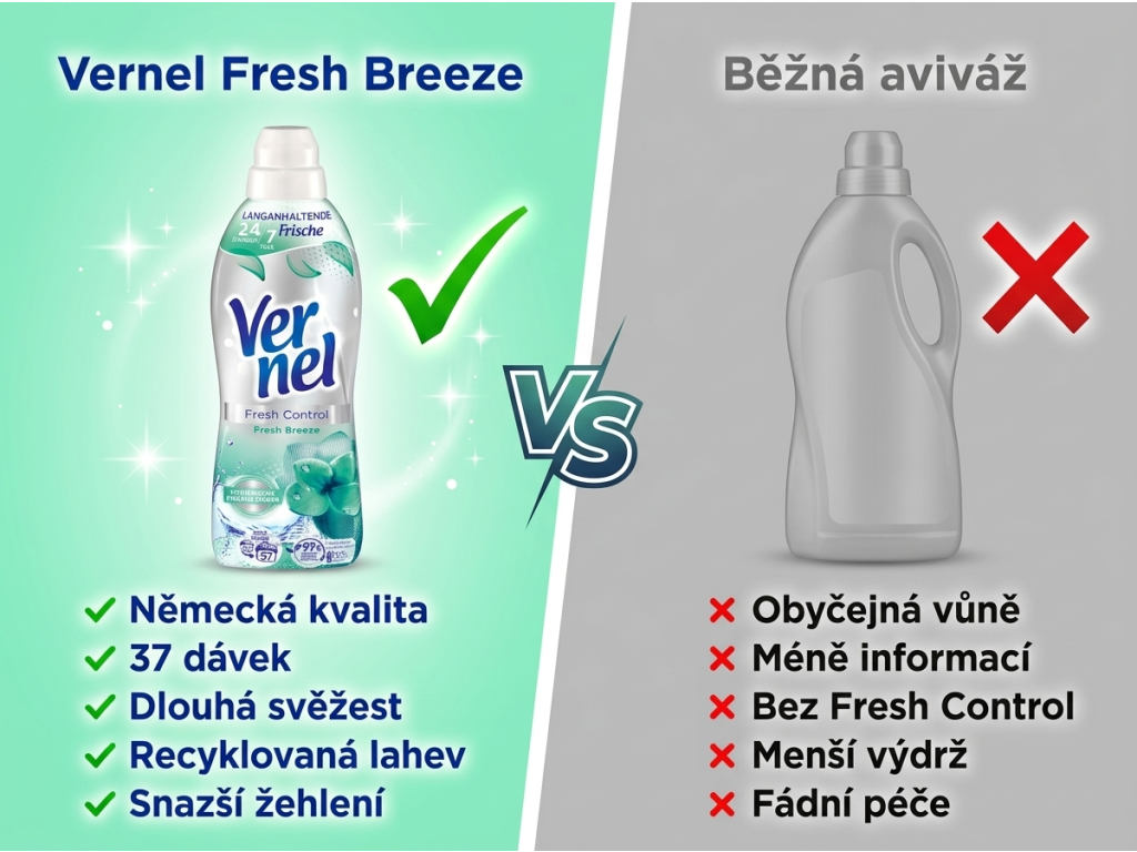 Vernel Fresh Control Fresh Breeze aviváž 37 dávek 814 ml - srovnání s běžnou aviváží