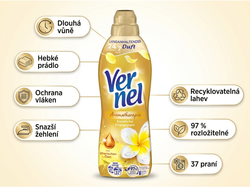 Vernel Aromaterapie Sinnliche Frangipani aviváž 37 dávek, 814 ml - hlavní benefity
