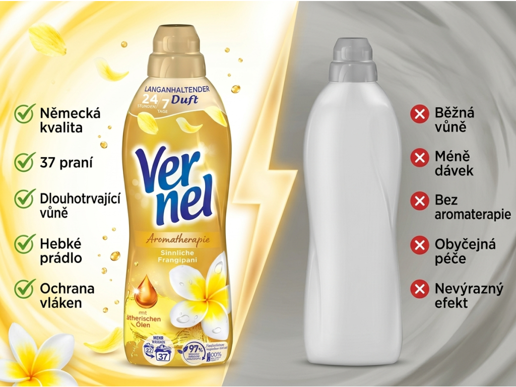 Vernel Aromaterapie Sinnliche Frangipani aviváž 37 dávek, 814 ml - srovnání s běžnou aviváží