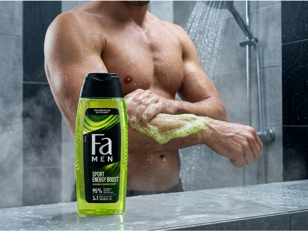Fa Men sprchový gel Sport Energy Boost 3v1 250 ml - použití ve sprše