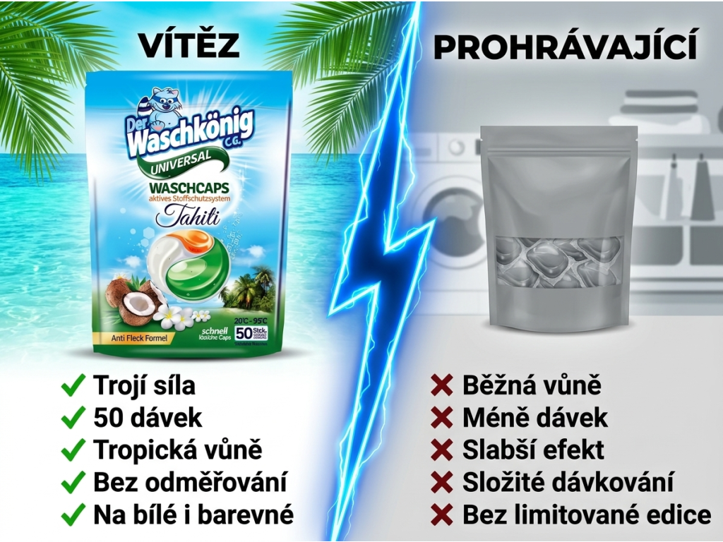 WaschKönig kapsle na praní TRIOCAPS Tahiti Universal 50 ks - srovnání