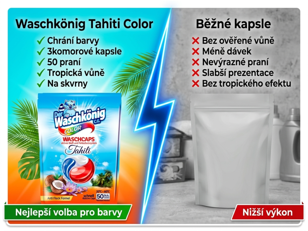 WaschKönig Tahiti Color kapsle na praní na barevné prádlo 50 ks - srovnání