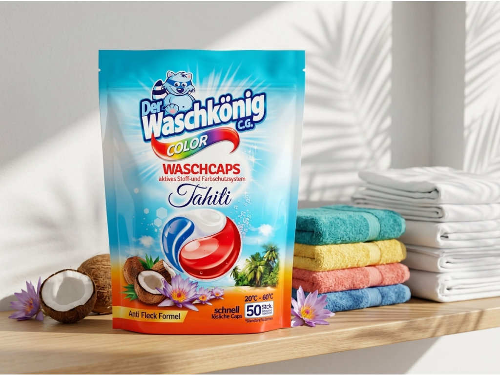 WaschKönig Tahiti Color kapsle na praní na barevné prádlo 50 ks - svěží praní