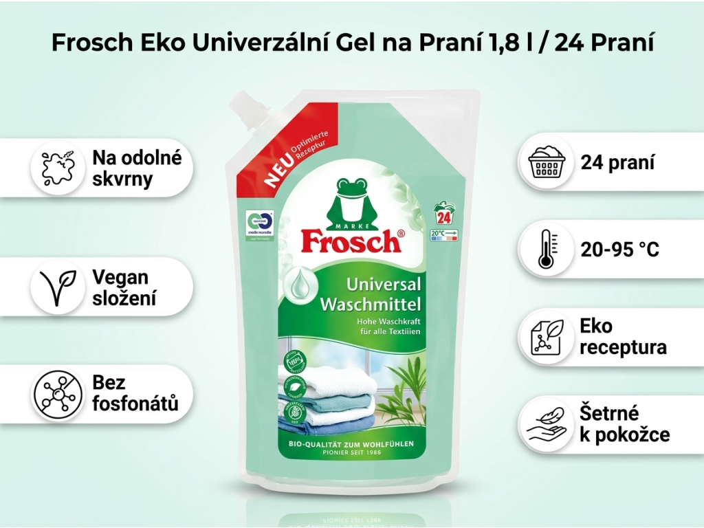 Frosch Eko univerzální gel na praní 1,8 l, 24 praní - infografika