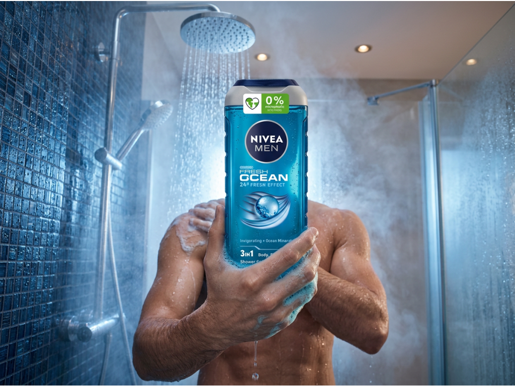 Nivea Men osvěžující sprchový gel Fresh Ocean 250 ml - použití ve sprše