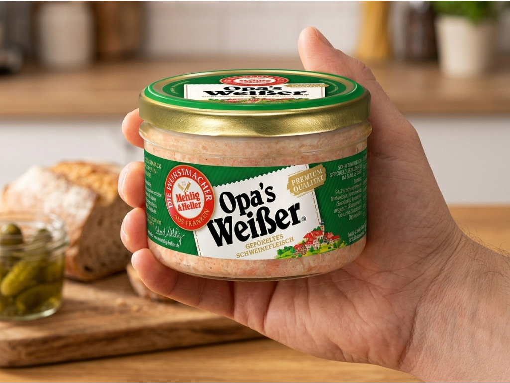 Mehlig & Heller Opa's Weißer 200 g držený v ruce