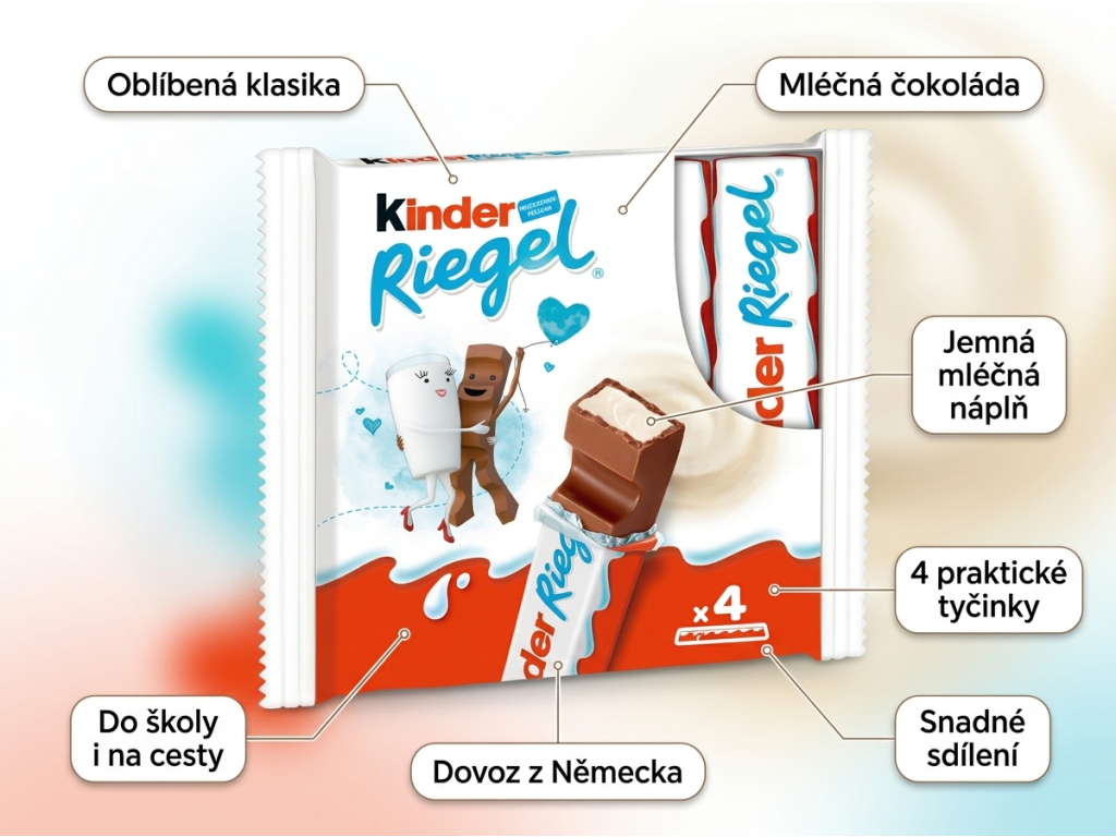Kinder Riegel mléčné čokoládové tyčinky 4 ks, 86 g - výhody balení