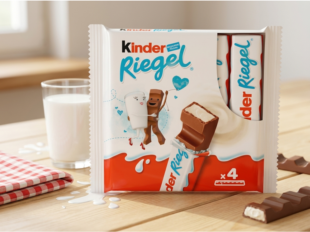 Kinder Riegel mléčné čokoládové tyčinky 4 ks, 86 g - jemná sladká svačina