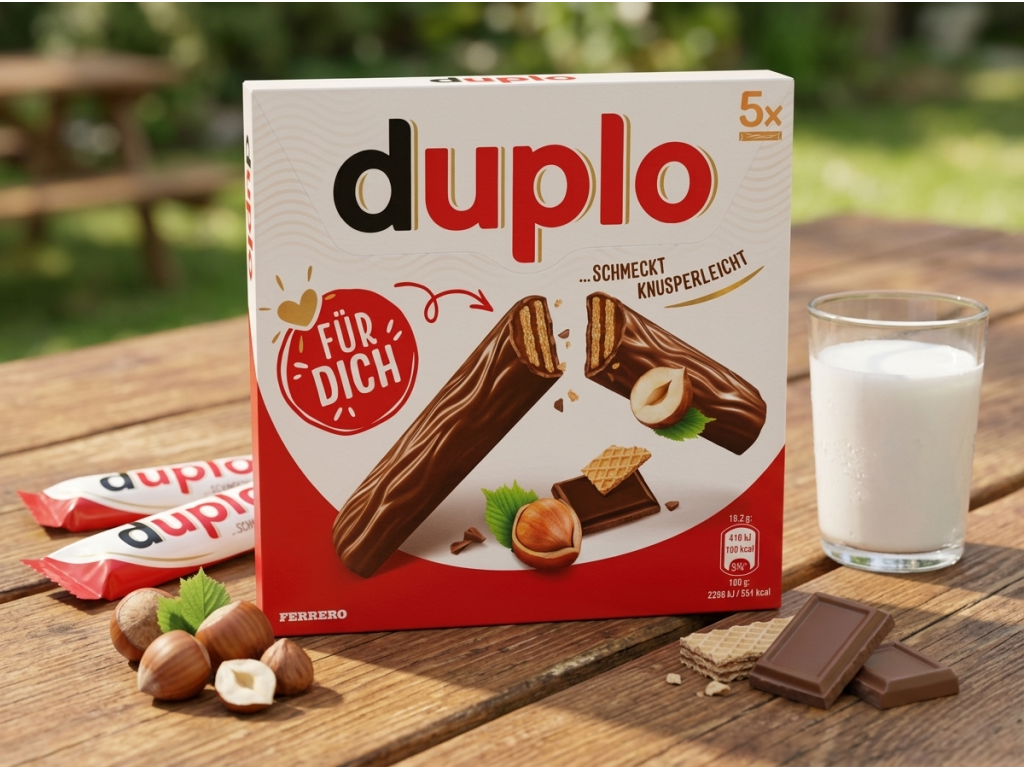 duplo čokoládové tyčinky s oplatkou a nugátovým krémem 5 ks, 91 g - křupavá svačina