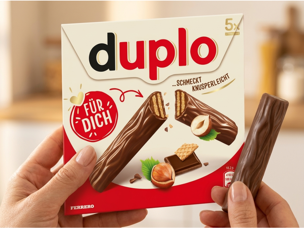 duplo čokoládové tyčinky s oplatkou a nugátovým krémem 5 ks, 91 g - praktické balení do ruky