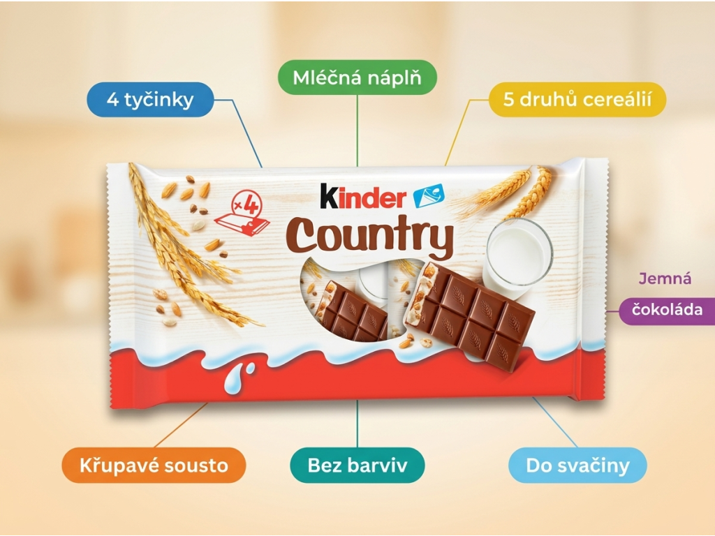 Kinder Country 4 ks 94 g - přehled výhod