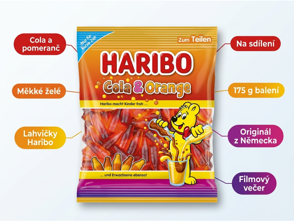 Haribo Cola & Orange želé lahvičky - hlavní výhody