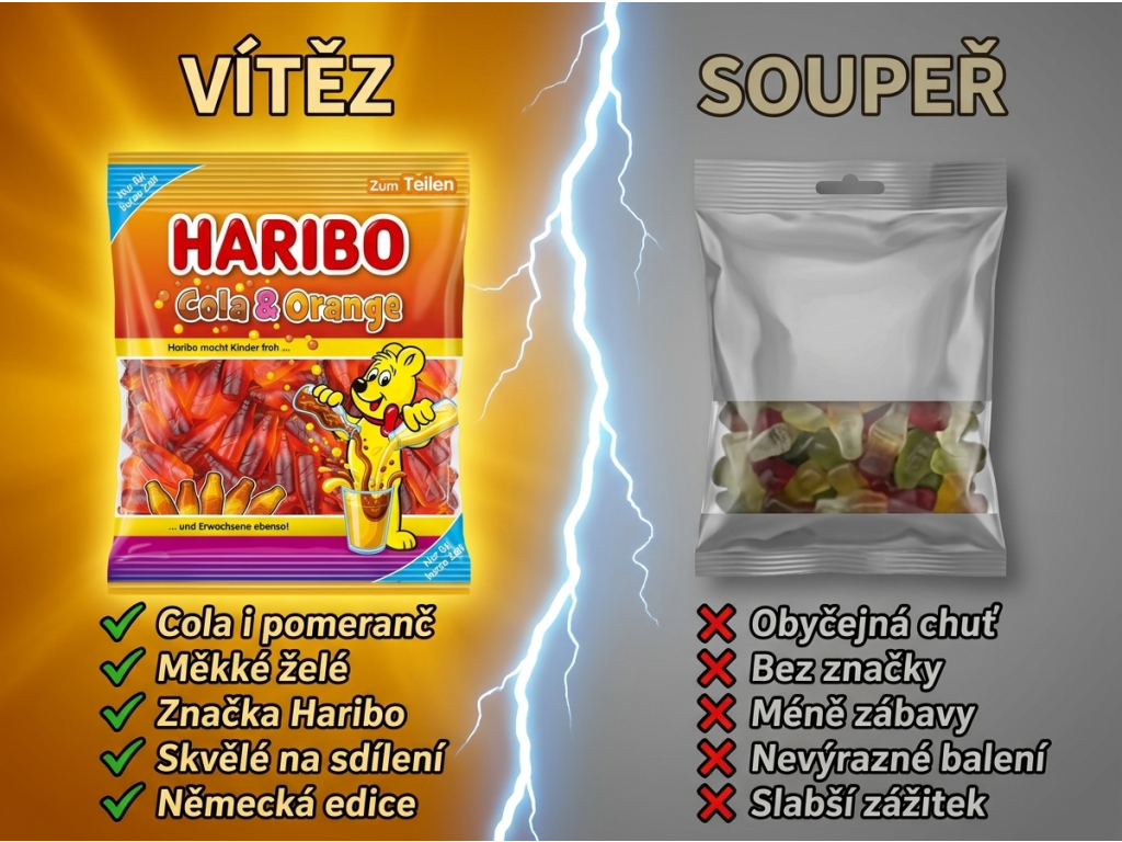 Haribo Cola & Orange želé lahvičky - srovnání
