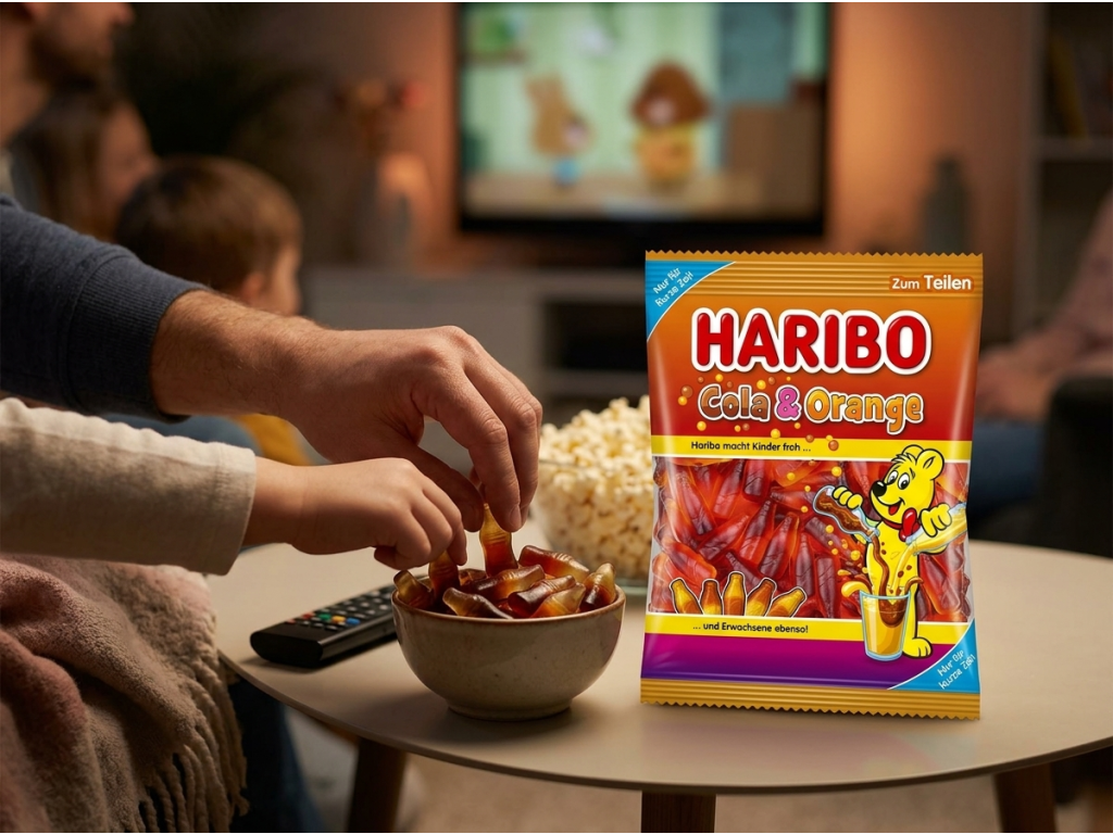 Haribo Cola & Orange želé lahvičky při sdílení