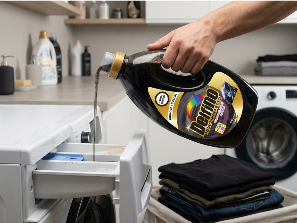 Použití pracího gelu Delfino Nero Perfetto při praní