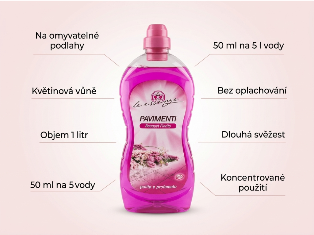 Dilly Le Essenze Bouquet Fiorito čistič na podlahy s květinovou vůní 1 l - hlavní výhody