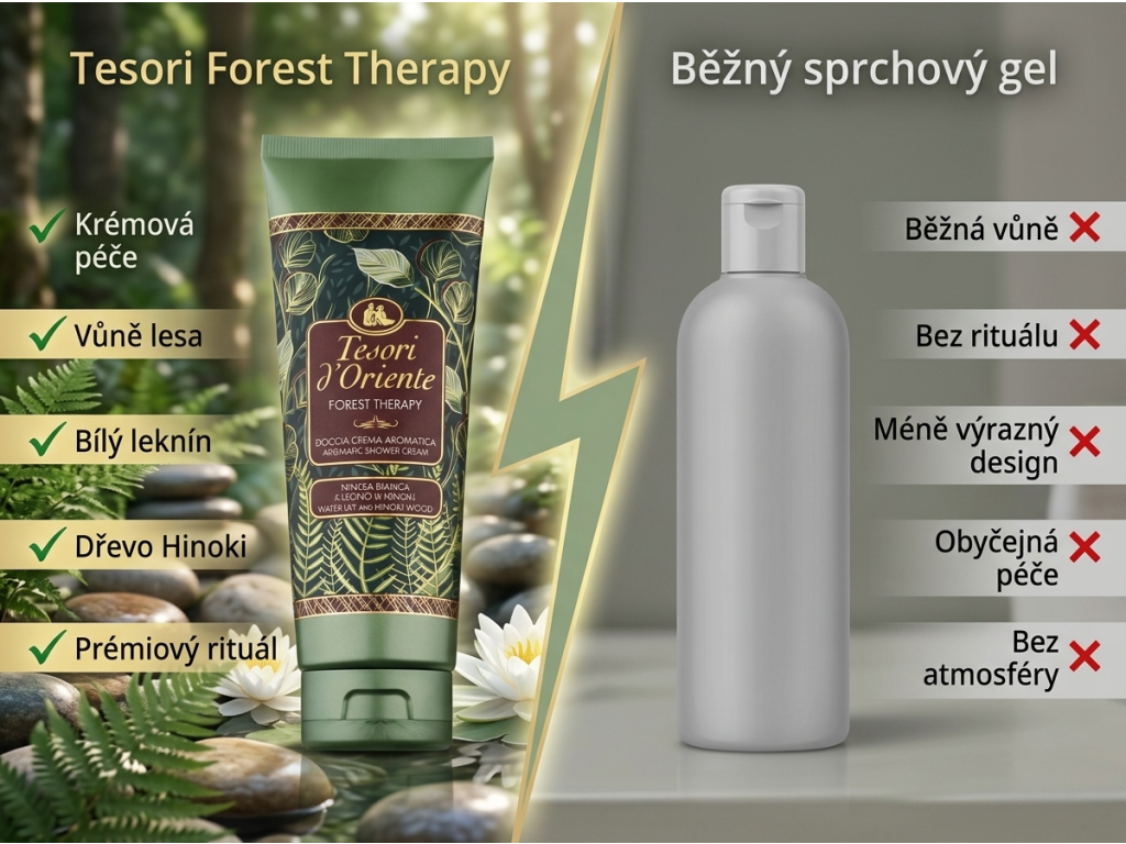 Tesori d'Oriente Forest Therapy sprchový krém 250 ml - srovnání s běžným produktem