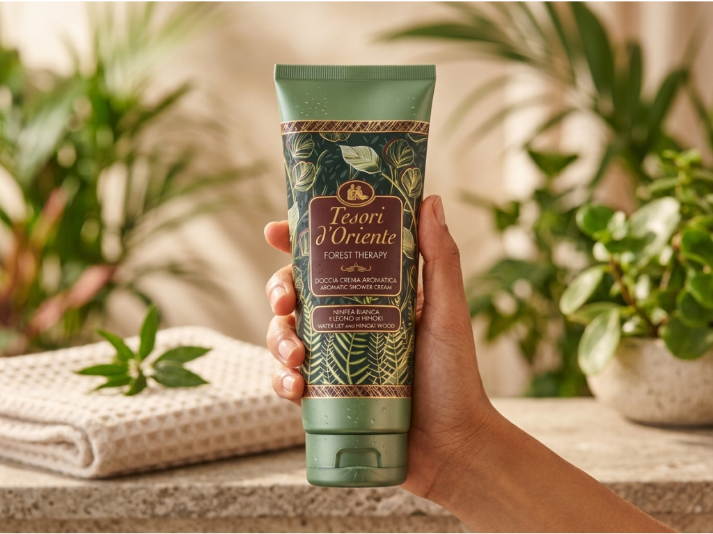 Tesori d'Oriente Forest Therapy sprchový krém 250 ml - prezentace v ruce