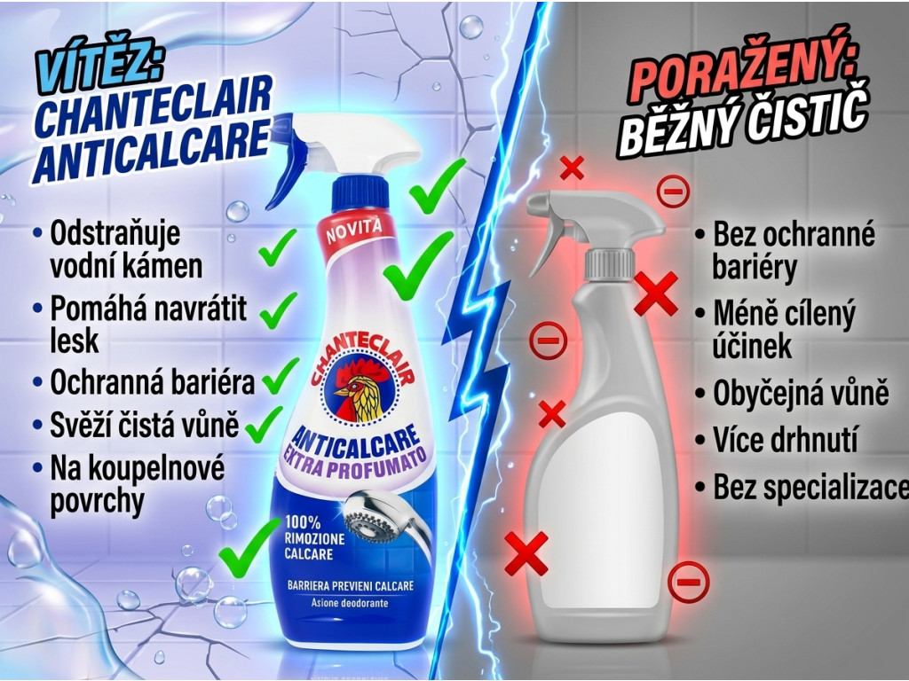 Srovnání Chanteclair Anticalcare s běžným čističem