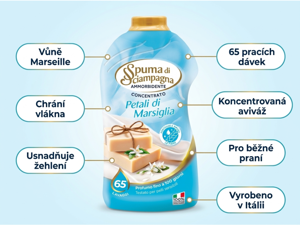 Spuma di Sciampagna koncentrovaná aviváž s vůní Marseille 65 dávek, 1,3 l - přehled výhod