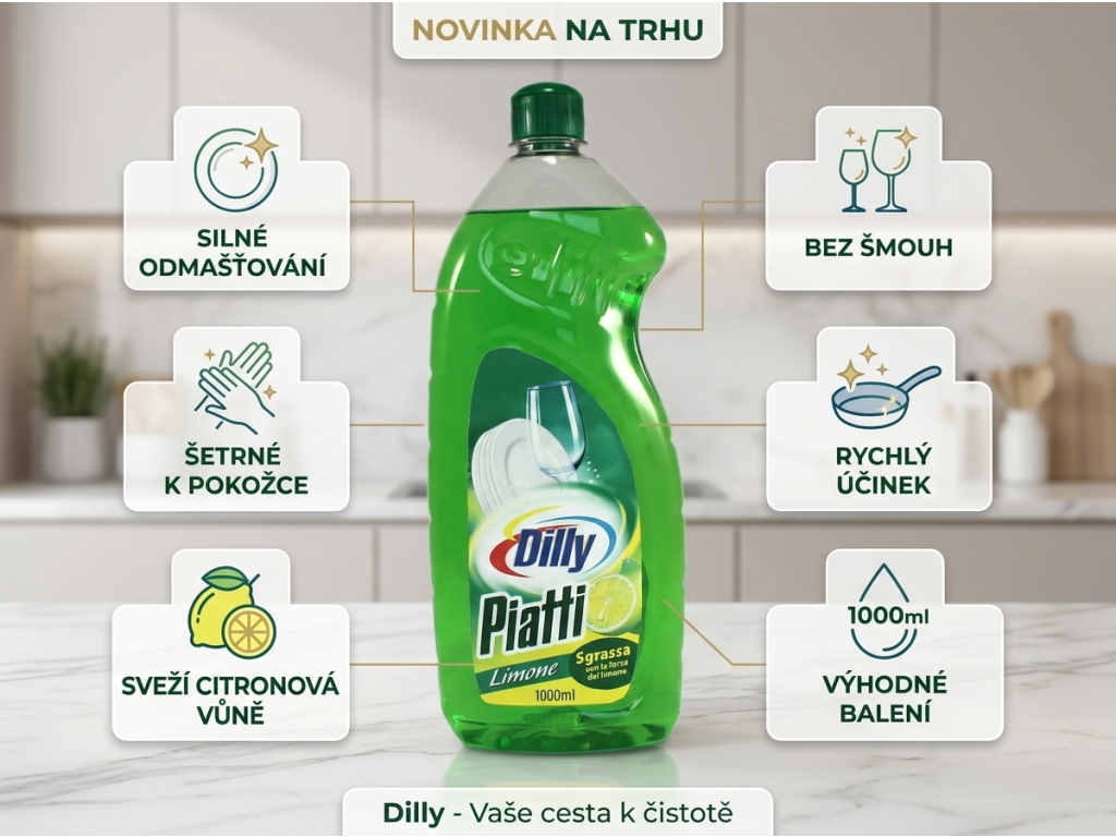 Dilly prostředek na mytí nádobí s vůní citronu 1000 ml - přehled výhod