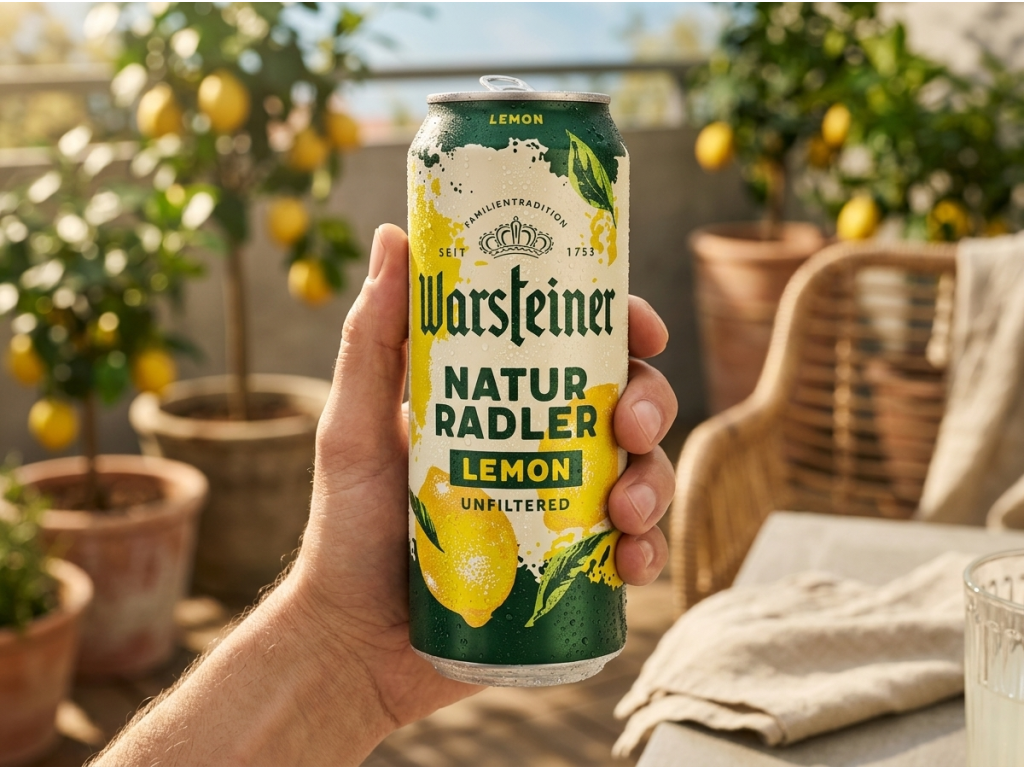 Warsteiner Lemon Radler citronový radler 2,0 %, 500 ml - plechovka v ruce