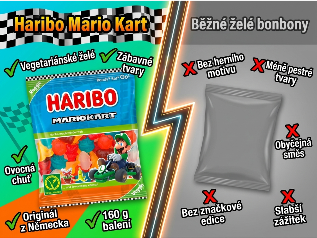 Haribo Mario Kart vegetariánské želé bonbony 160 g - srovnání
