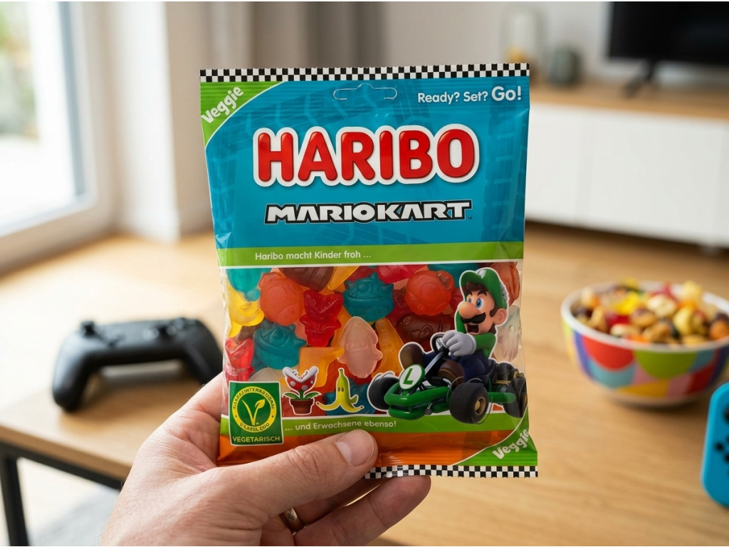 Haribo Mario Kart vegetariánské želé bonbony 160 g - balení v ruce