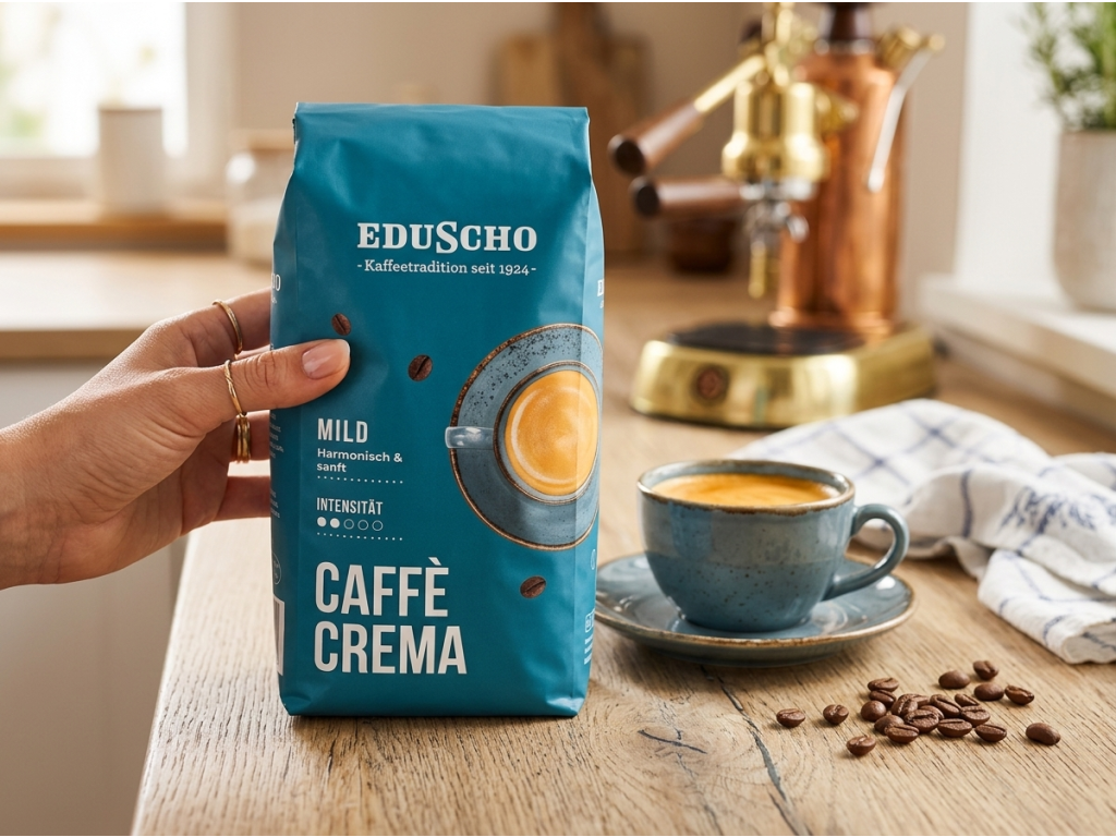 Eduscho Caffè Crema Mild držená v ruce