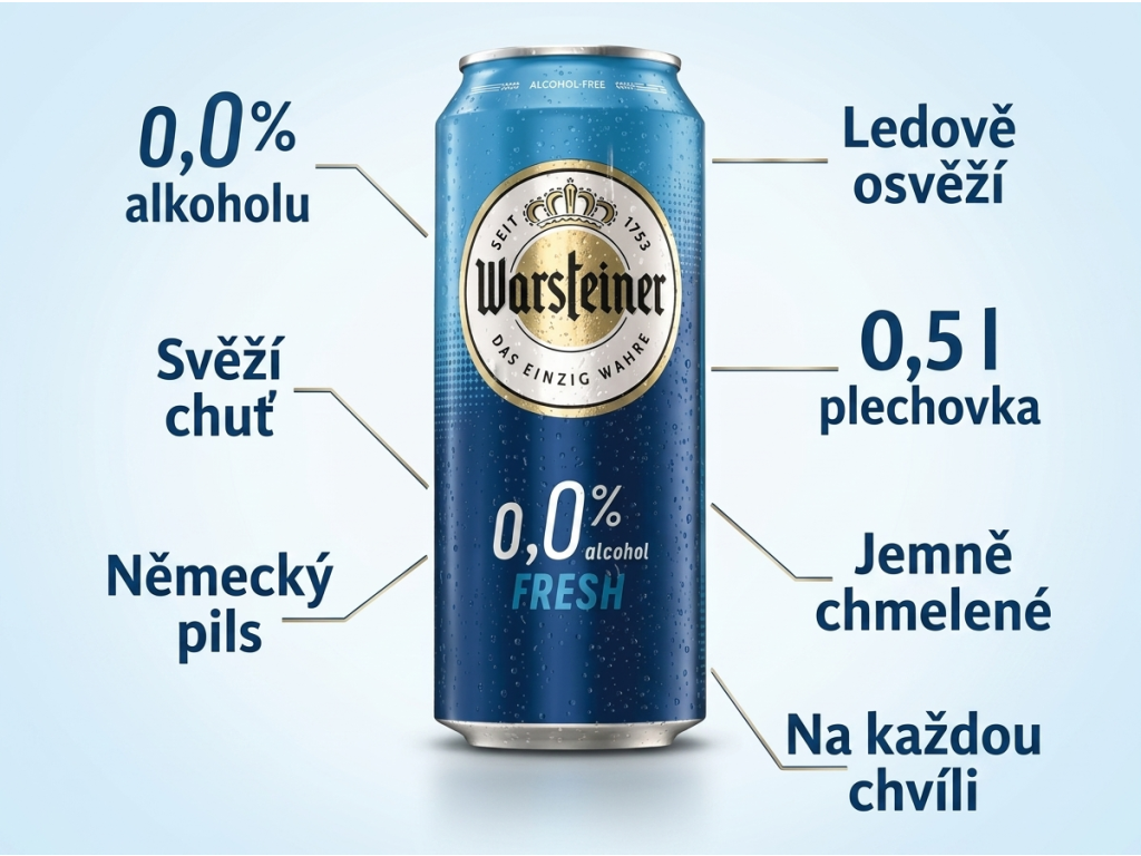Warsteiner FRESH nealkoholické pivo 0,0 %, 0,5 l - infografika benefitů