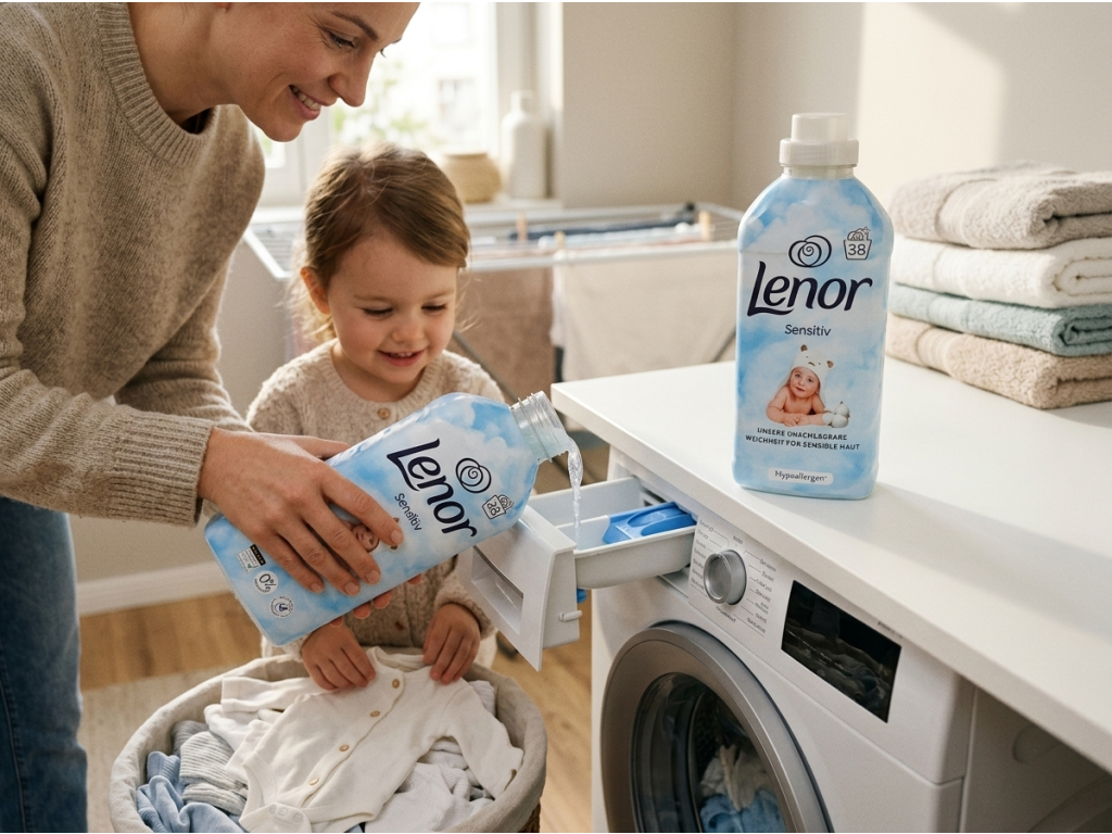 Lenor Sensitiv koncentrovaná aviváž 38 praní, 798 ml - použití aviváže