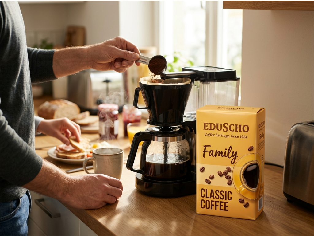 Tchibo Eduscho Family mletá káva 1 kg při domácí přípravě kávy